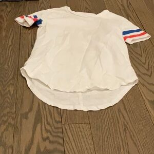 White T-Shirt with Blue and Red Stripes